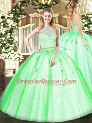 Fitting Floor Length Two Pieces Sleeveless Quinceanera Dresses Zipper