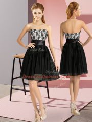 Edgy Black Empire Lace Dress for Prom Zipper Chiffon Sleeveless Mini Length