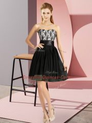 Edgy Black Empire Lace Dress for Prom Zipper Chiffon Sleeveless Mini Length