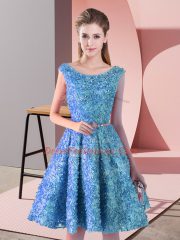 Knee Length A-line Sleeveless Baby Blue Prom Party Dress Lace Up