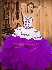 Admirable Sleeveless Lace Up Floor Length Embroidery and Ruffles Quinceanera Gown