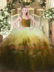Chic Multi-color Organza Zipper Ball Gown Prom Dress Sleeveless Floor Length Ruffles