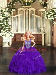 Eggplant Purple Lace Up Scoop Beading and Ruffles Sweet 16 Quinceanera Dress Tulle Sleeveless