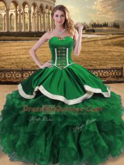 Green Sweetheart Lace Up Beading and Ruffles Quinceanera Dresses Sleeveless