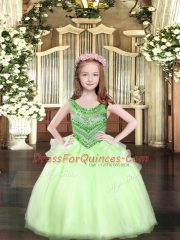 Adorable Apple Green Little Girl Pageant Gowns Party and Quinceanera with Beading Scoop Sleeveless Lace Up