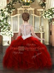 Graceful Wine Red Scoop Zipper Beading and Ruffles Kids Pageant Dress Sleeveless