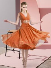 Chiffon Sleeveless Knee Length Court Dresses for Sweet 16 and Beading