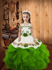 Straps Lace Up Embroidery and Ruffles Kids Formal Wear Sleeveless