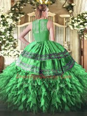 Artistic Beading and Lace and Ruffles Ball Gown Prom Dress Fuchsia Zipper Sleeveless Floor Length