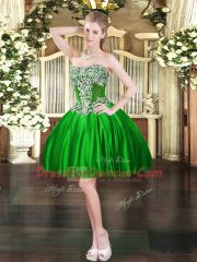 Green Three Pieces Beading Quinceanera Gowns Lace Up Tulle Sleeveless Floor Length