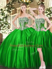 Green Three Pieces Beading Quinceanera Gowns Lace Up Tulle Sleeveless Floor Length