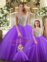 Glorious Beading Sweet 16 Quinceanera Dress Purple Lace Up Sleeveless Floor Length