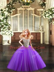Glorious Beading Sweet 16 Quinceanera Dress Purple Lace Up Sleeveless Floor Length