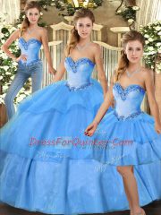 Fashion Sweetheart Sleeveless Lace Up Sweet 16 Dress Baby Blue Organza