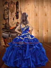 Latest Gold V-neck Neckline Embroidery and Ruffles Little Girls Pageant Dress Sleeveless Lace Up