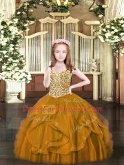Tulle Sleeveless Floor Length Kids Formal Wear and Beading and Ruffles