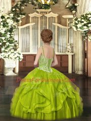 Tulle Sleeveless Floor Length Kids Formal Wear and Beading and Ruffles