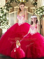 Floor Length Red 15th Birthday Dress Sweetheart Sleeveless Lace Up
