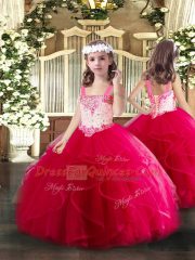 Floor Length Red 15th Birthday Dress Sweetheart Sleeveless Lace Up