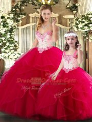 Floor Length Red 15th Birthday Dress Sweetheart Sleeveless Lace Up