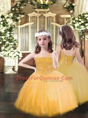Latest Orange Lace Up Little Girl Pageant Gowns Beading Sleeveless Floor Length