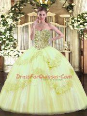 Beauteous Tulle Sleeveless Floor Length Ball Gown Prom Dress and Beading and Appliques