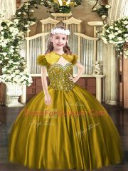 Ball Gowns Little Girl Pageant Gowns Brown Straps Satin Sleeveless Floor Length Lace Up