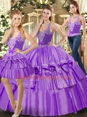 Pretty Floor Length Eggplant Purple Quinceanera Gown Straps Sleeveless Lace Up