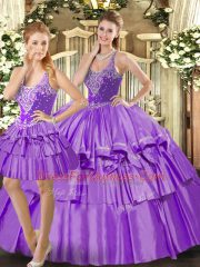 Pretty Floor Length Eggplant Purple Quinceanera Gown Straps Sleeveless Lace Up
