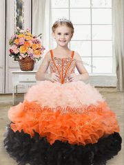 Elegant Multi-color Sleeveless Floor Length Beading and Ruffles Lace Up Little Girl Pageant Dress