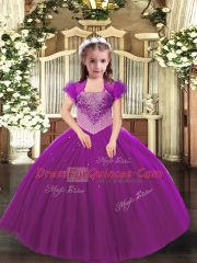 Floor Length Ball Gowns Sleeveless Fuchsia Girls Pageant Dresses Lace Up