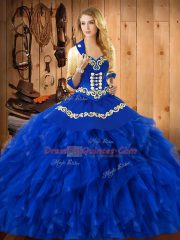 Glorious Sleeveless Lace Up Floor Length Embroidery and Ruffles Sweet 16 Dresses