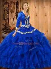 Glorious Sleeveless Lace Up Floor Length Embroidery and Ruffles Sweet 16 Dresses