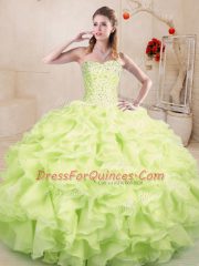 Delicate Floor Length Yellow Green Quinceanera Gown Sweetheart Sleeveless Lace Up