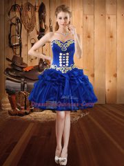 High Quality Royal Blue Organza Lace Up Sweet 16 Dress Sleeveless Floor Length Embroidery and Ruffles