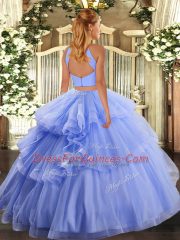 Lilac Sleeveless Floor Length Beading and Appliques and Ruffles Backless 15th Birthday Dress