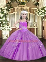 High Class Lilac Sleeveless Ruffles and Sequins Floor Length Little Girl Pageant Gowns