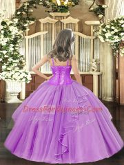 High Class Lilac Sleeveless Ruffles and Sequins Floor Length Little Girl Pageant Gowns