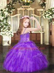 Turquoise Spaghetti Straps Neckline Beading and Ruffles Kids Formal Wear Sleeveless Lace Up