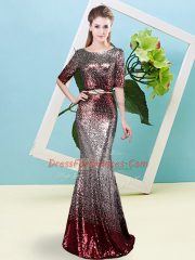 Multi-color Scoop Zipper Sequins Prom Party Dress Half Sleeves
