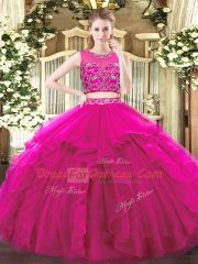 Best Selling Fuchsia Sleeveless Tulle Zipper Quinceanera Gowns for Military Ball and Sweet 16 and Quinceanera