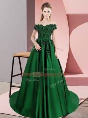 Adorable Sleeveless Lace Zipper Sweet 16 Dress with Dark Green Court Train