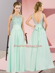 Amazing Apple Green Scoop Neckline Beading Prom Party Dress Sleeveless Backless