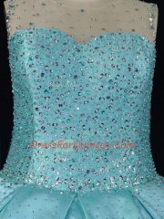 Pretty Floor Length Aqua Blue Quinceanera Gown Scoop Sleeveless Lace Up
