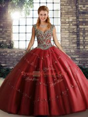 Wine Red Sweet 16 Dress Military Ball and Sweet 16 and Quinceanera with Beading and Appliques Straps Sleeveless Lace Up