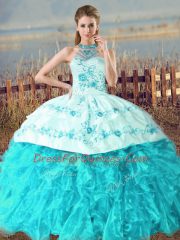 Exceptional Organza Sleeveless Quinceanera Gown Court Train and Embroidery and Ruffles