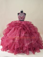 Luxury Backless Quinceanera Dresses Burgundy for Sweet 16 and Quinceanera with Beading and Ruffles Brush Train