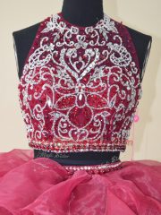 Luxury Backless Quinceanera Dresses Burgundy for Sweet 16 and Quinceanera with Beading and Ruffles Brush Train