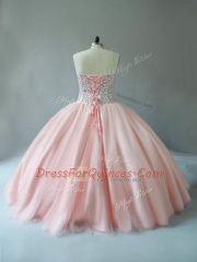 Captivating Ball Gowns 15th Birthday Dress Peach Sweetheart Tulle Sleeveless Floor Length Lace Up