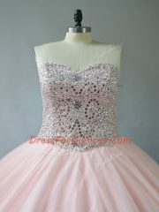 Captivating Ball Gowns 15th Birthday Dress Peach Sweetheart Tulle Sleeveless Floor Length Lace Up